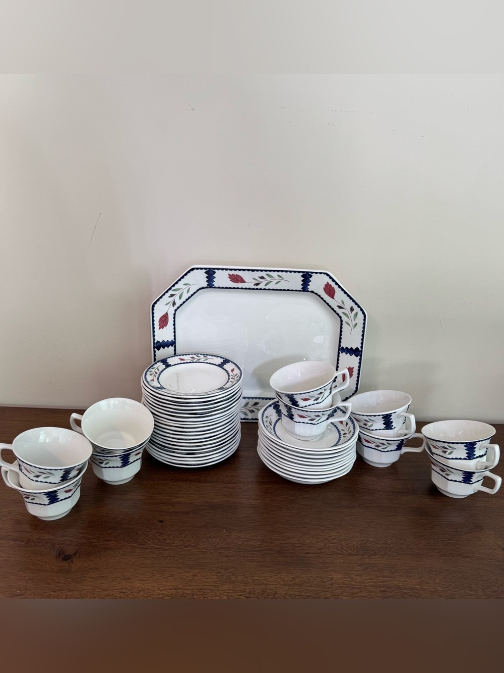 Vtg Adams Lancaster Ironstone Teacup, Saucer, Dessert Plates & Serving Platter